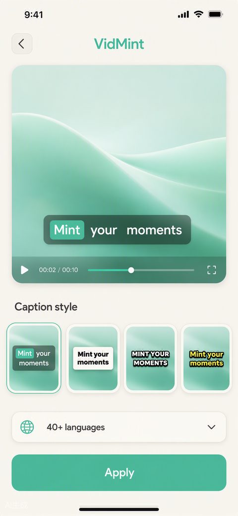 VidMint auto captions generating animated subtitles on a short video