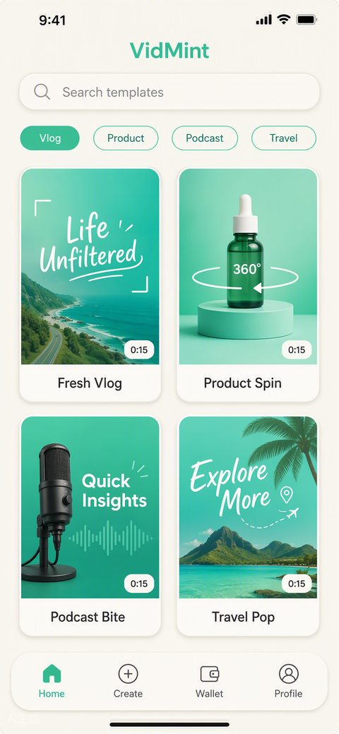 VidMint short video templates library with beat-synced formats